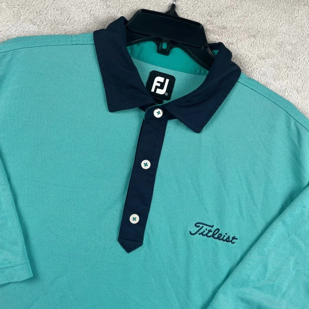 FootJoy Titleist Polo Shirt Mens 2XL Blue Teal Performance Golf Preppy